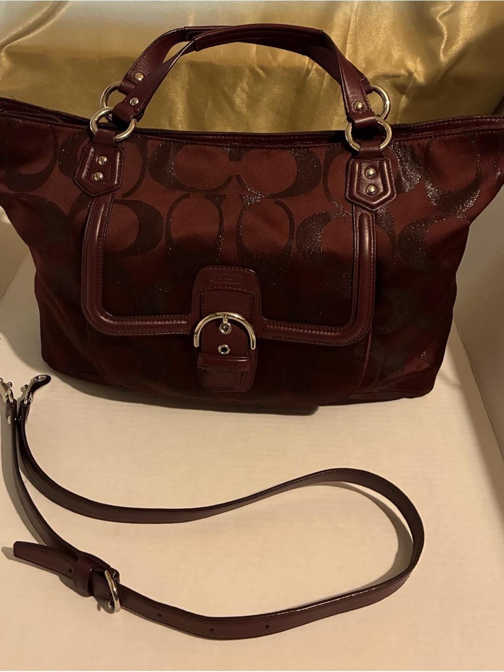 Y2K Coach large Izzy Maroon Signature Tote with Detachable strap